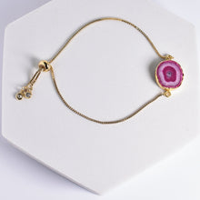 Load image into Gallery viewer, Sliced Quartz Bracelet with pink agate slice centerpiece - Vanya Lara.
