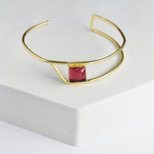 Load image into Gallery viewer, Golden Ratio Bracelet by Vanya Lara, featuring a single red natural gemstone centerpiece.
