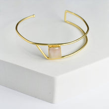 Load image into Gallery viewer, Golden Ratio Bracelet by Vanya Lara with a square pink natural gemstone on a white surface.
