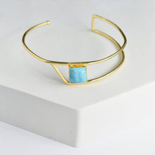 Load image into Gallery viewer, Golden Ratio Bracelet - VBR0006 by Vanya Lara featuring a square blue natural gemstone centerpiece with contemporary design.
