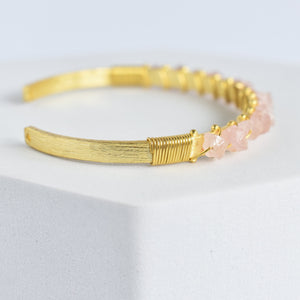 Trillion Cut Gemstone Bangle with pink raw gemstones - VBR0007 by Vanya Lara.