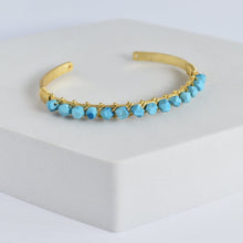 Load image into Gallery viewer, Turquoise Trillion Cut Gemstone Bangle - VBR0007
