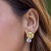 Load image into Gallery viewer, Woman wearing a Pretty In Pearl Earrings from her Vanya Lara collection, with a fresh water pearl accent.
