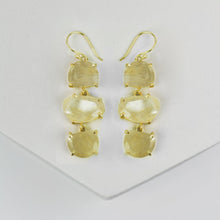 Load image into Gallery viewer, A pair of Long Triple Drop Earrings with yellow natural stones - VER0011 by Vanya Lara.
