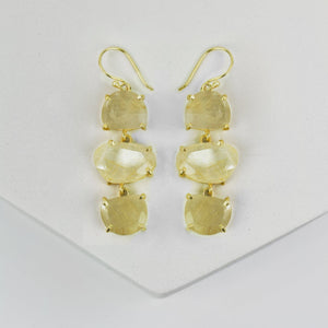 A pair of Long Triple Drop Earrings with yellow natural stones - VER0011 by Vanya Lara.