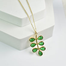 Load image into Gallery viewer, Foliage Necklace - VNK0004 by Vanya Lara with green gemstone pendant on a white background.
