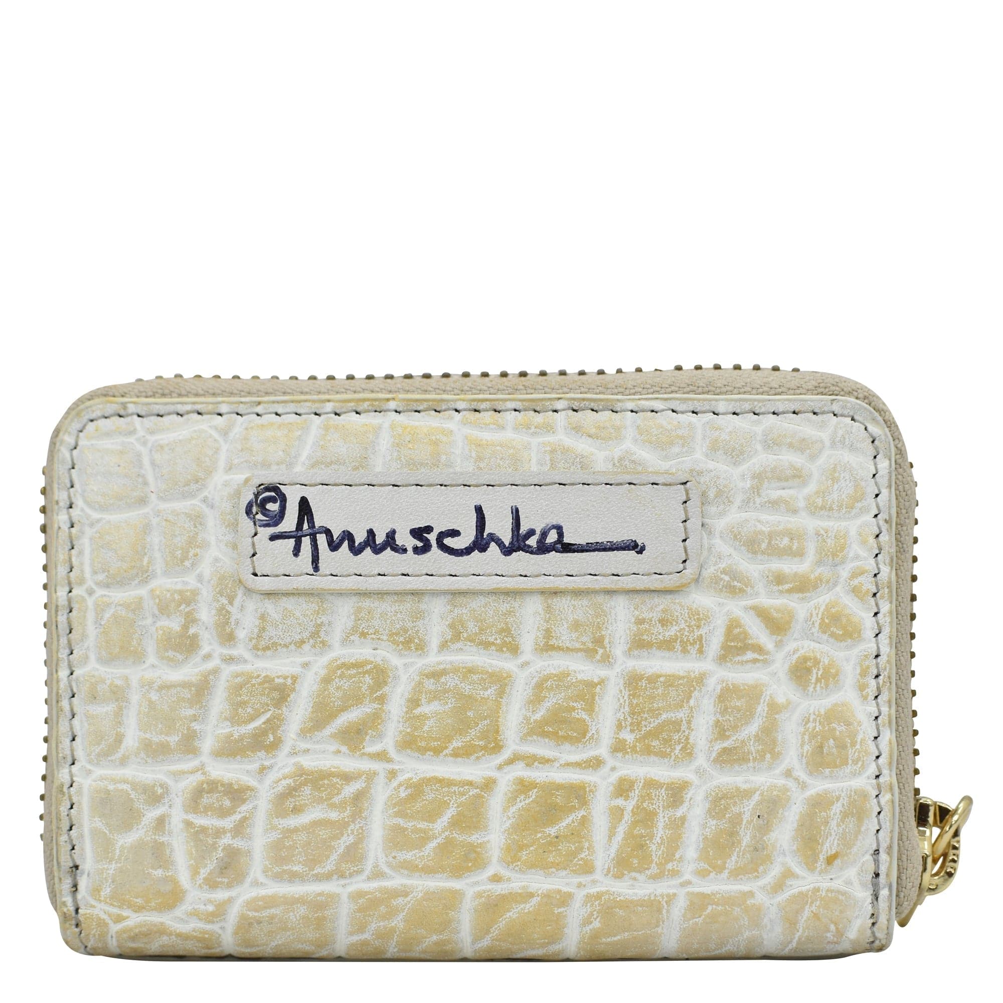 Croco Embossed Cream Gold Accordion Style Credit And Business Card Holder - 1110