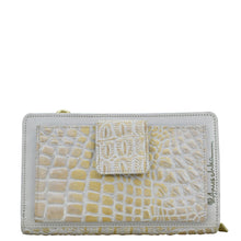 Load image into Gallery viewer, Croco Embossed Cream Gold Organizer Wallet Crossbody - 1149
