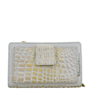 Croco Embossed Cream Gold Organizer Wallet Crossbody - 1149