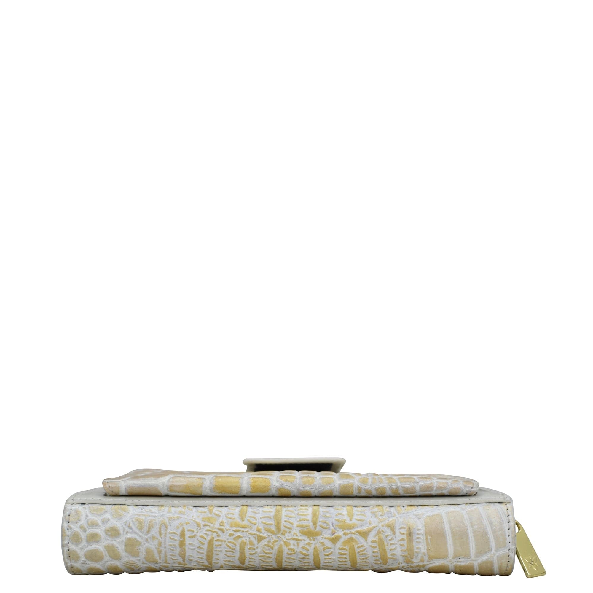 Anuschka Organizer Wallet Crossbody - 1149 with crocodile pattern and metallic clasp.