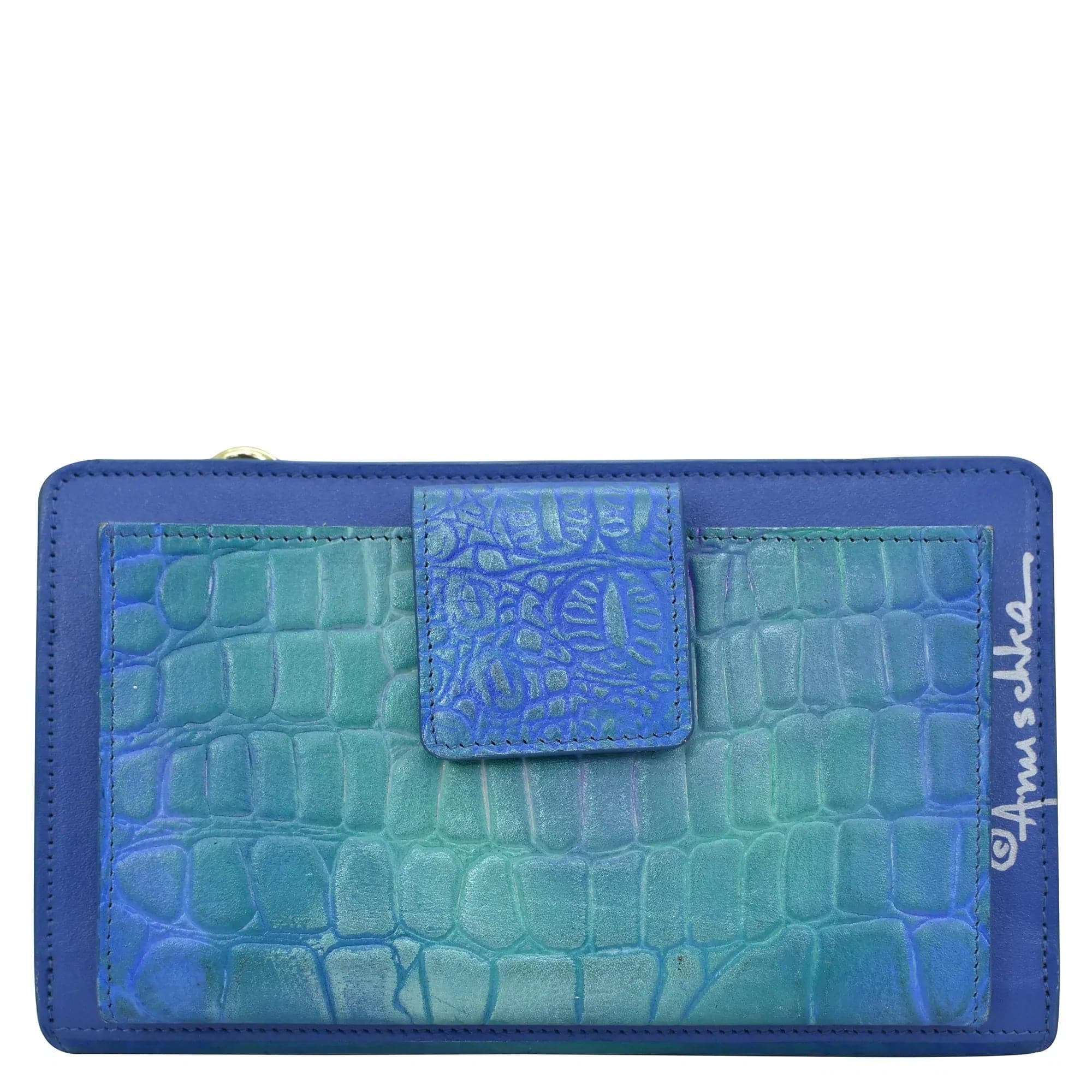 Croco Embossed Peacock Organizer Wallet Crossbody - 1149