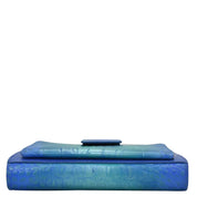 Blue gymnastics balance beam isolated on a white background, with genuine leather construction and RFID protection.