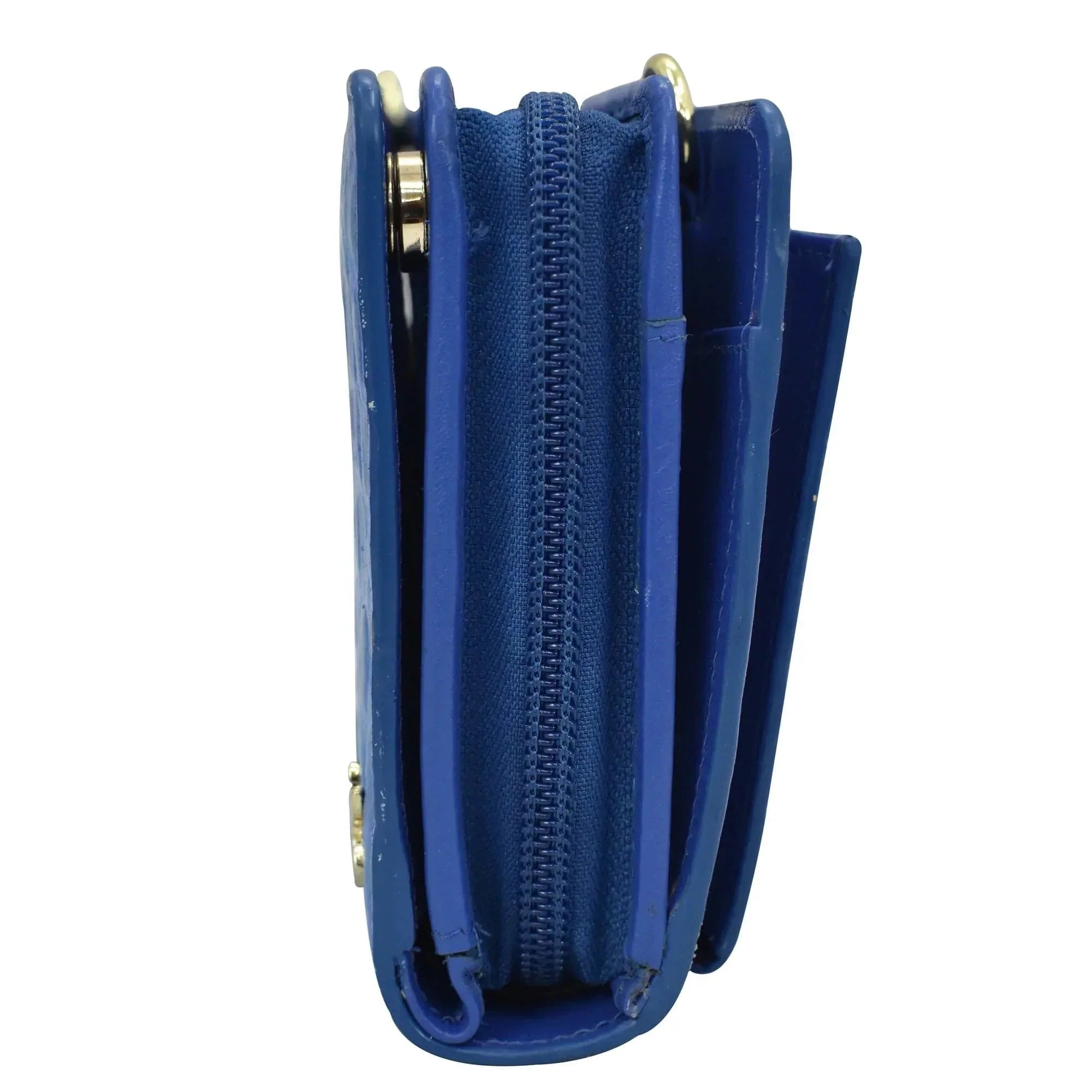 Side view of an Anuschka Organizer Wallet Crossbody - 1149.