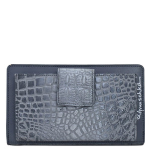 Croco Embossed Silver/Grey Organizer Wallet Crossbody - 1149
