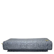 Gray patterned Anuschka Organizer Wallet Crossbody - 1149 isolated on a white background.