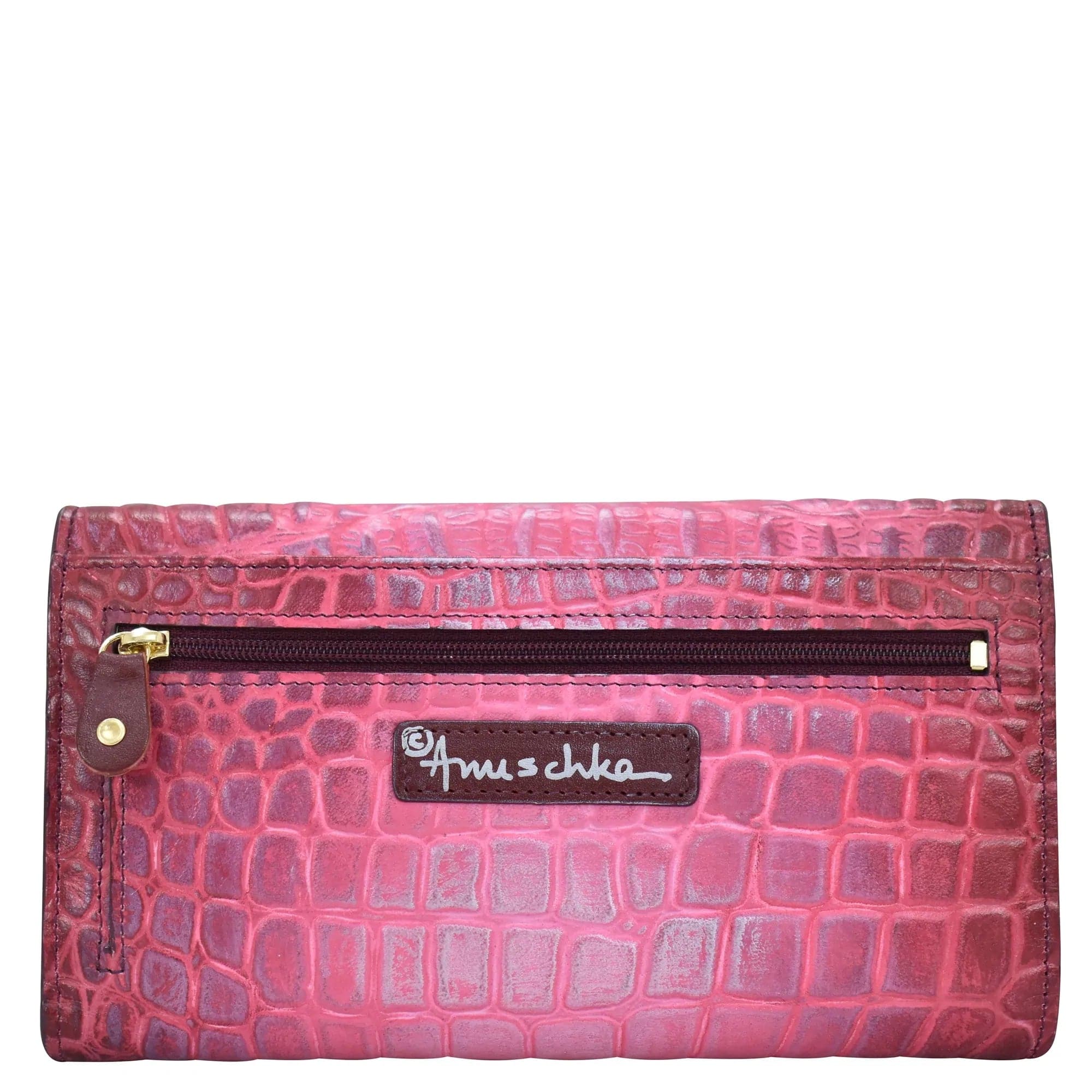 Croco Embossed Berry Three Fold Wallet - 1150