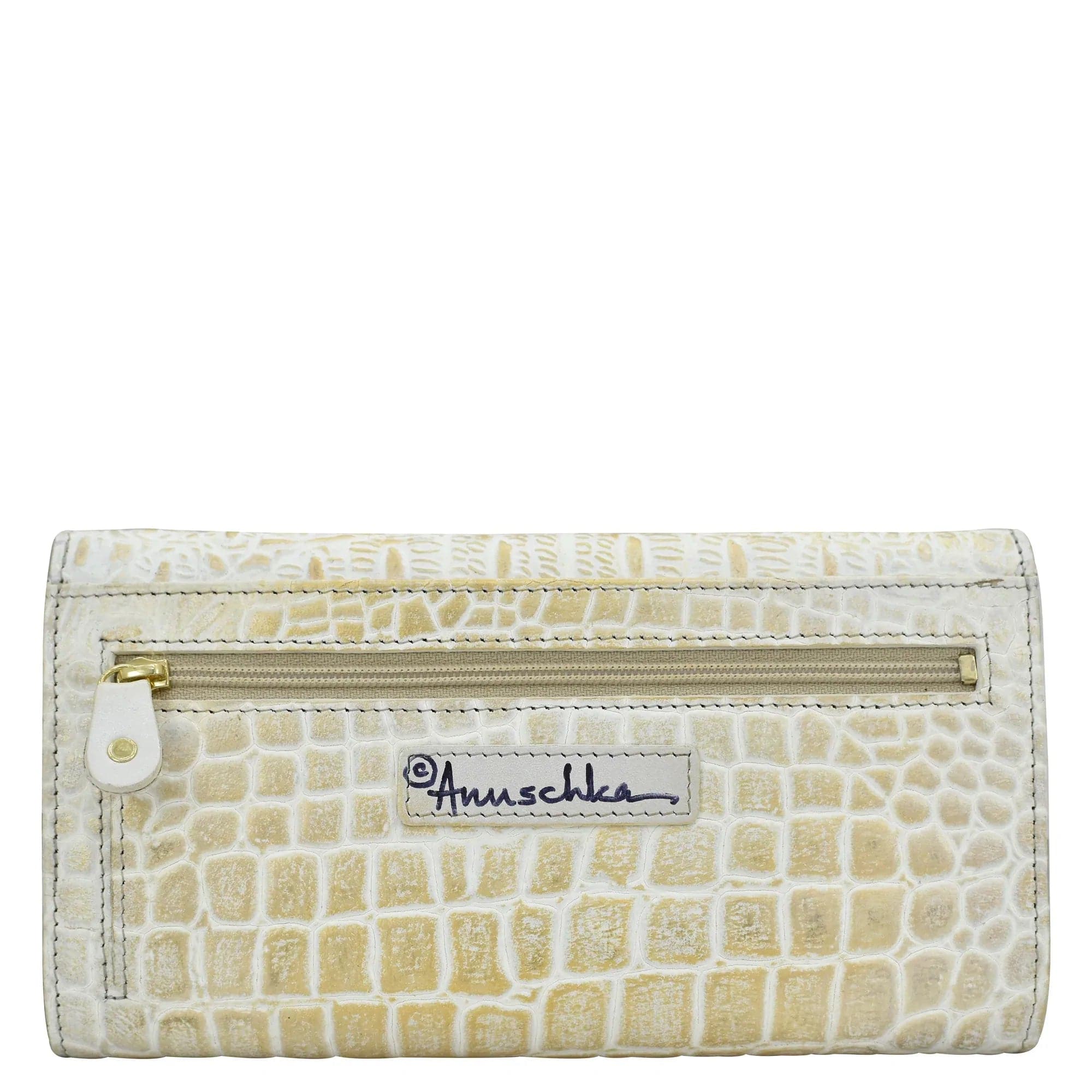 Croco Embossed Cream Gold Three Fold Wallet - 1150