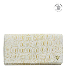 Load image into Gallery viewer, Croco Embossed Cream Gold Three Fold Wallet - 1150
