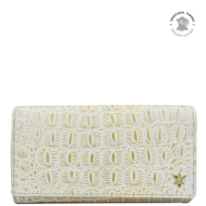 Anuschka Three Fold Wallet with Croco Embossed Cream Gold color