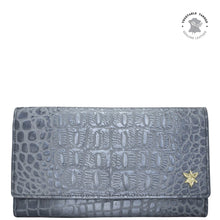 Load image into Gallery viewer, Croco Embossed Silver/Grey Three Fold Wallet - 1150
