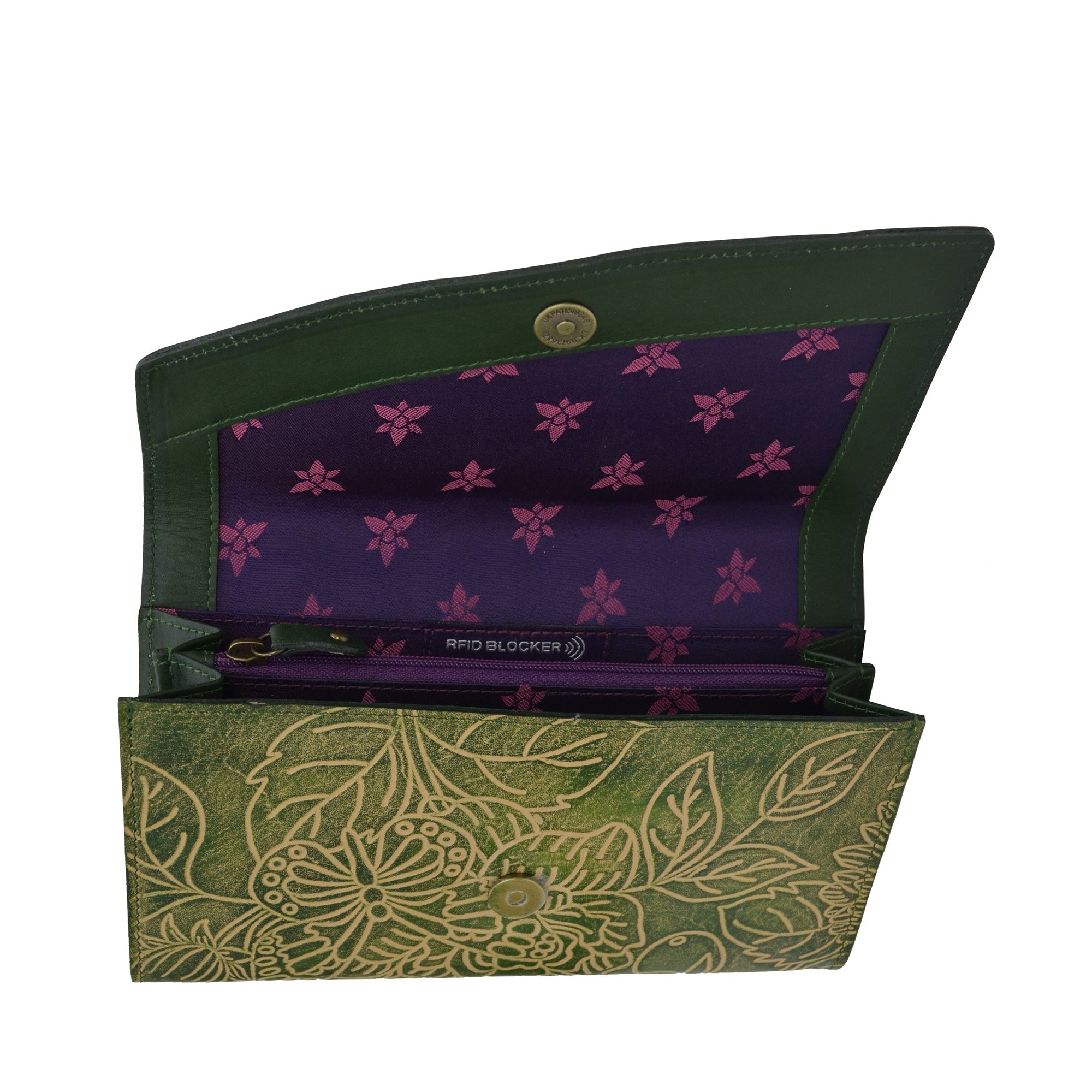 Tooled Butterfly Jade Accordion Flap Wallet - 1174