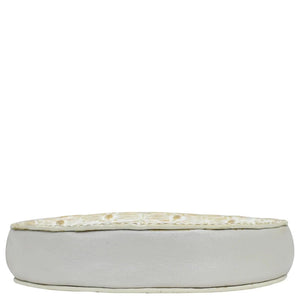 White ceramic dish with embossed pattern and hand-painted artwork on a white background from Anuschka's Round Coin Purse - 1175 collection.