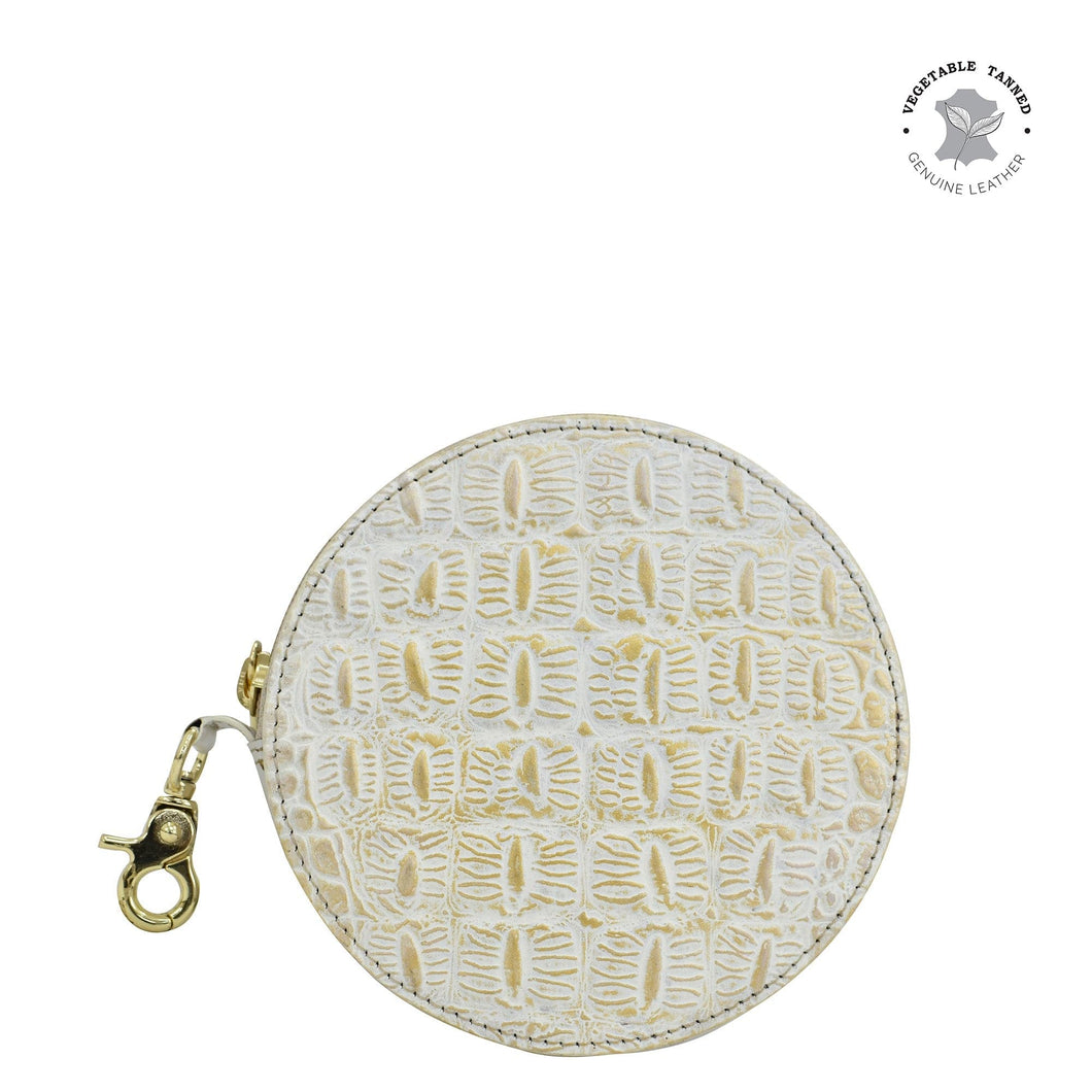 Anuschka Round Coin Purse with Croco Embossed Cream Gold color