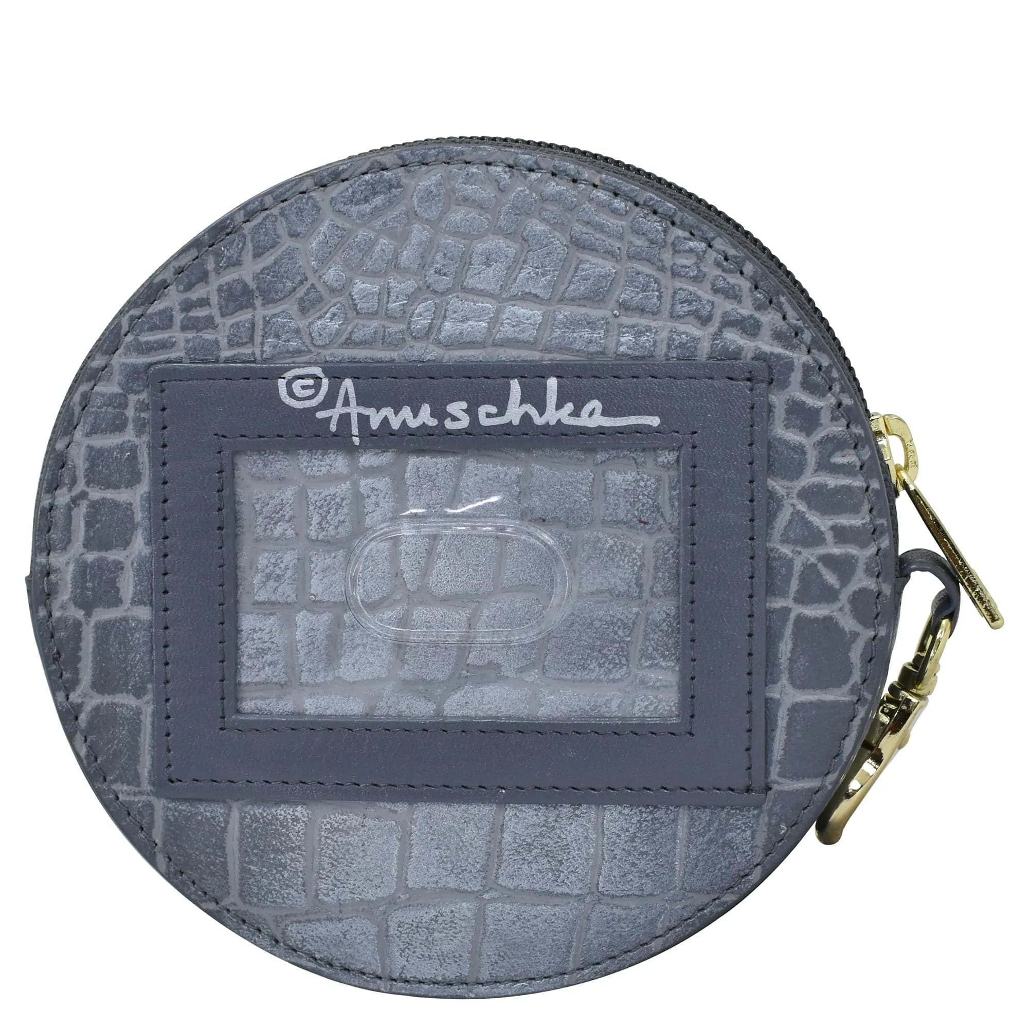 Croco Embossed Silver/Grey Round Coin Purse - 1175