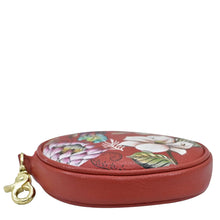 Load image into Gallery viewer, Anuschka Round Coin Purse - 1175 with floral design and gold-colored clasp, isolated on a white background.
