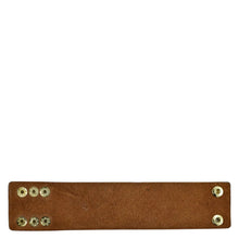 Load image into Gallery viewer, Brown Anuschka Genuine Leather Adjustable Wrist Band - 1176 with metal snaps on a white background.

