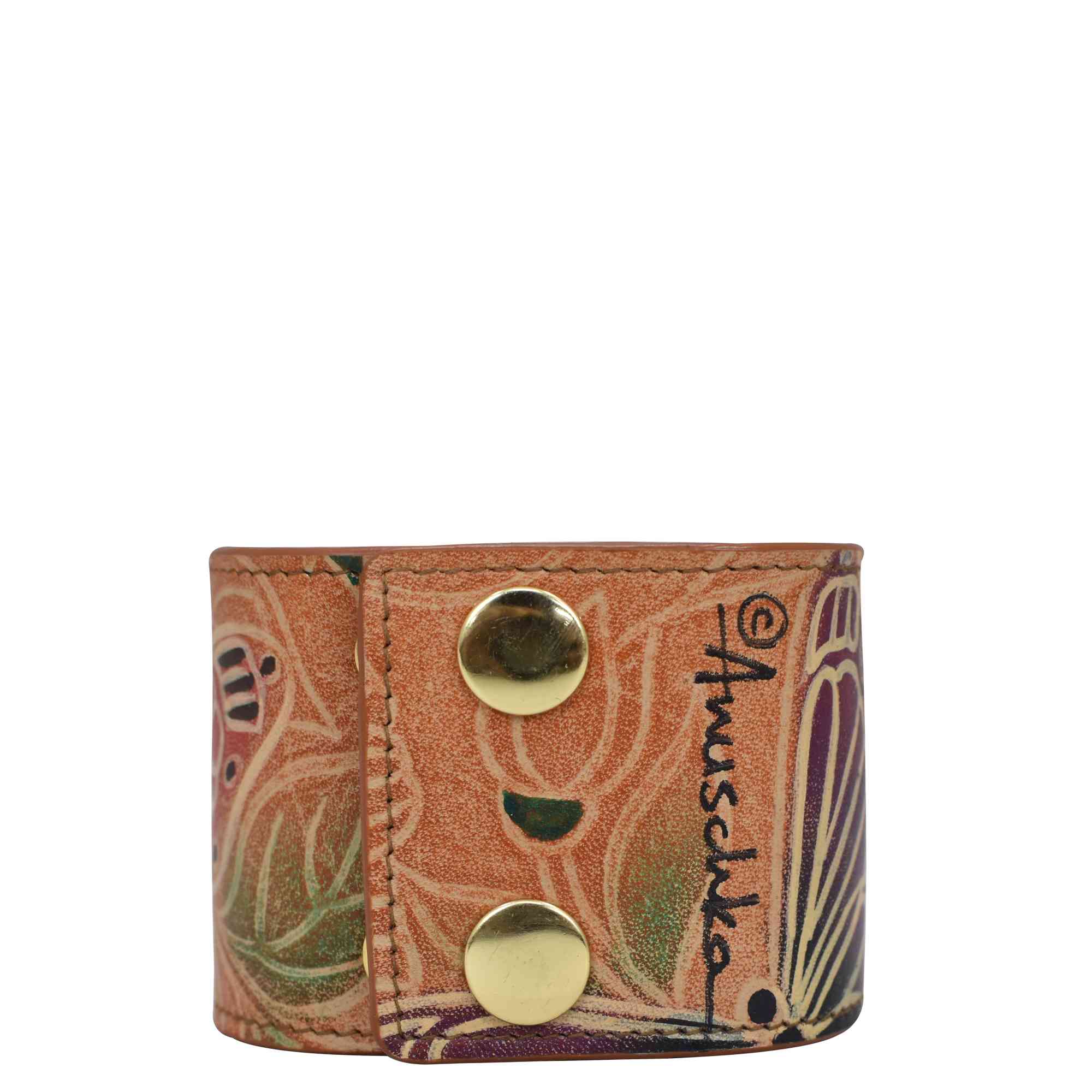 Anuschka Leather Adjustable Leather Wrist Band with Tooled Butterfly Multi painting