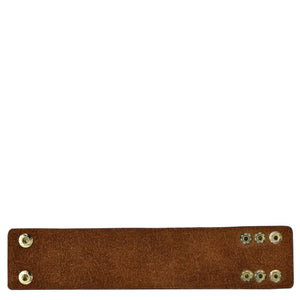 Genuine leather strap with metal rivets on a white background.