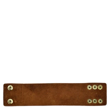 Load image into Gallery viewer, Brown genuine leather bracelet with multiple snap fasteners on a white background - Anuschka Leather Adjustable Leather Wrist Band 1176.
