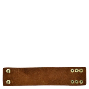 Brown genuine leather bracelet with multiple snap fasteners on a white background - Anuschka Leather Adjustable Leather Wrist Band 1176.