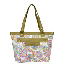 Load image into Gallery viewer, Boho Paisley Fabric with Leather Trim Zip Top City Tote - 12005
