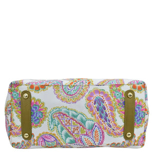 Anuschka Floral patterned clutch with gold-tone hardware accents and zip entry.