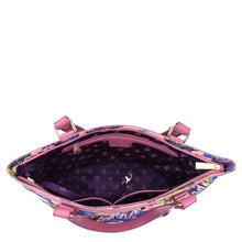 Load image into Gallery viewer, Open Anuschka handbag displaying the interior, patterned lining, and a zippered pocket.
