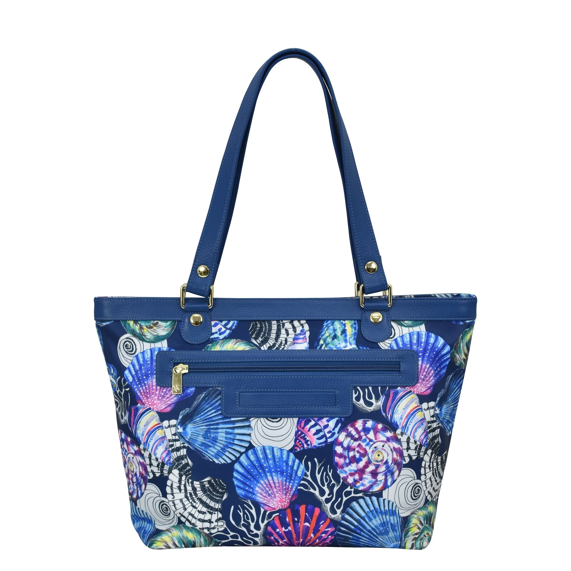 Sea Treasures Fabric with Leather Trim Zip Top City Tote - 12005