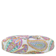 Load image into Gallery viewer, Colorful paisley patterned cushion with zippered pockets on a white background Anuschka Fabric with Leather Trim Large Sling Hobo - 12010.
