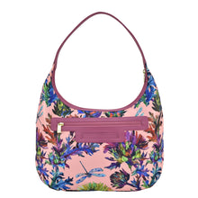 Load image into Gallery viewer, Dragonfly Garden Fabric with Leather Trim Large Sling Hobo - 12010
