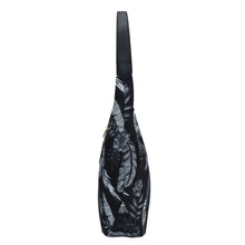 Load image into Gallery viewer, Anuschka Fabric with Leather Trim Large Sling Hobo - 12010 bag with a floral print design against a white background, featuring a zippered pocket.
