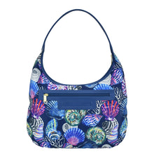 Load image into Gallery viewer, Sea Treasures Fabric with Leather Trim Large Sling Hobo - 12010
