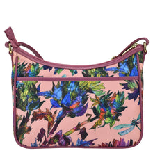 Load image into Gallery viewer, Dragonfly Garden Fabric with Leather Trim East/West Hobo - 12013
