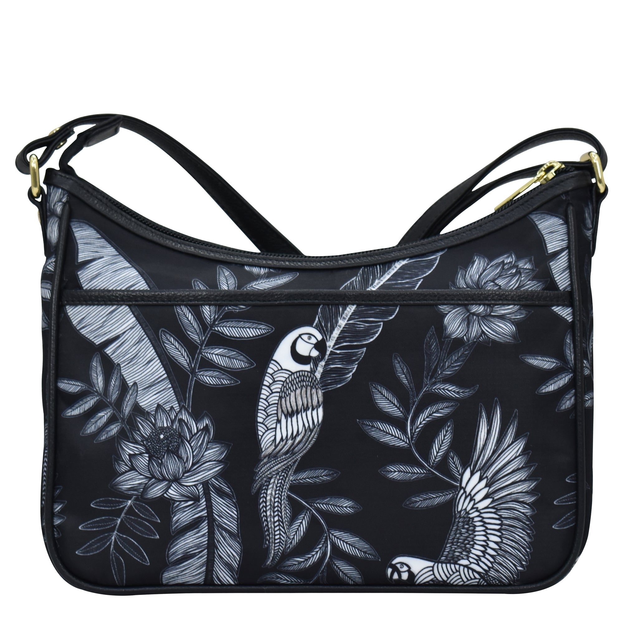 Jungle Macaws Fabric with Leather Trim East/West Hobo - 12013
