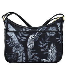 Load image into Gallery viewer, Jungle Macaws Fabric with Leather Trim East/West Hobo - 12013
