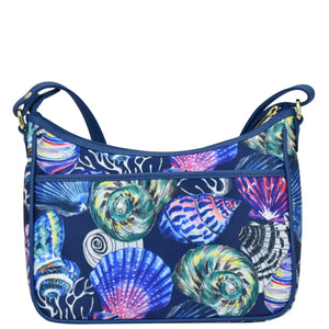 Sea Treasures Fabric with Leather Trim East/West Hobo - 12013