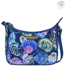 Load image into Gallery viewer, Sea Treasures Fabric with Leather Trim East/West Hobo - 12013

