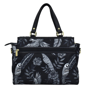 Jungle Macaws Fabric with Leather Trim Multi Compartment Satchel - 12014