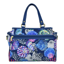 Load image into Gallery viewer, Sea Treasures Fabric with Leather Trim Multi Compartment Satchel - 12014

