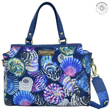 Load image into Gallery viewer, Sea Treasures Fabric with Leather Trim Multi Compartment Satchel - 12014
